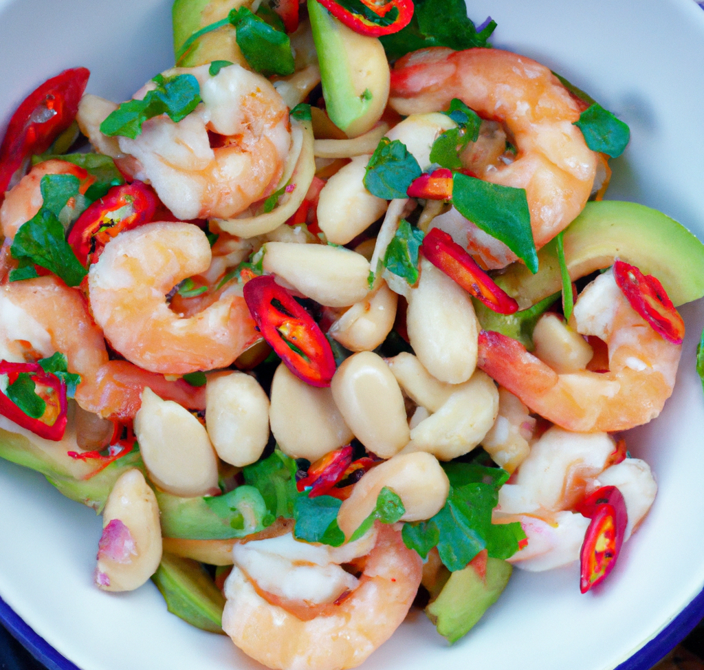 Garlic-and-chilli-prawn-salad-with-avocado-and-white-beans