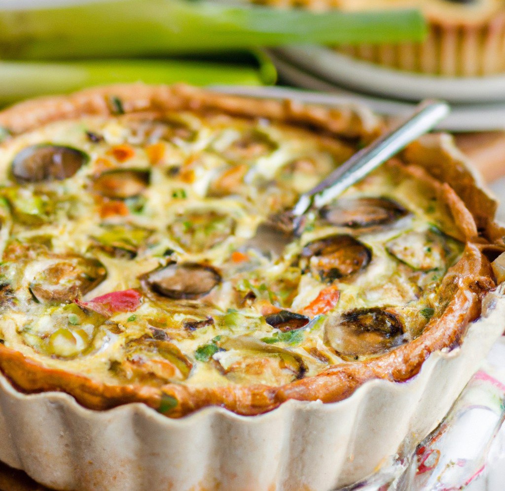 Chicken quiche with leek and mushrooms